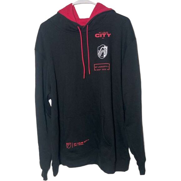 St Louis City SC MLS Hoodie 2XL Black Red Pullover Sweatshirt Soccer Fan New NWT - Picture 3 of 6
